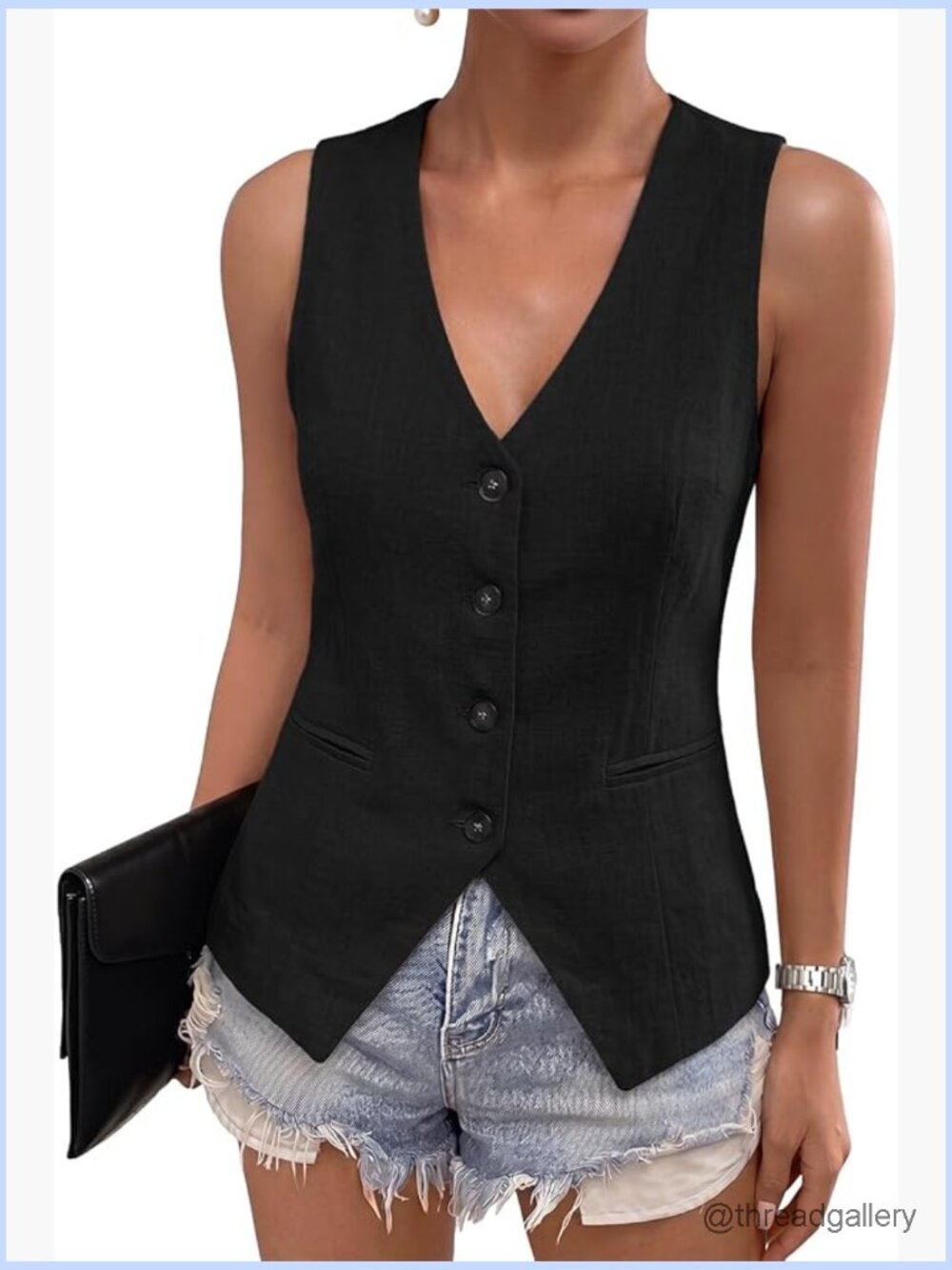 Dressy Casual V-Neck Button-Down Lined Vest Sleeveless Suit Jacket